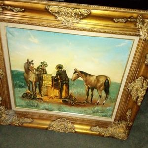 Campfire scene 24 by 32 oil signed mack plummer